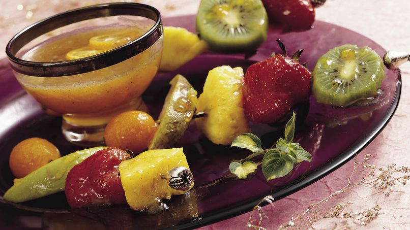 Winter Fruit Kabobs with Peach Glaze