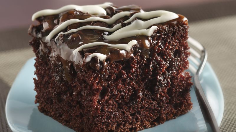 Chocolate Chip-Caramel Poke Cake
