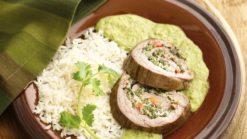 Bistec estilo Flank Relleno en Salsa  de Poblano