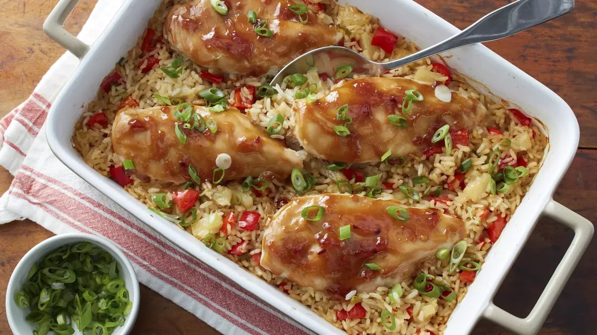 Teriyaki Chicken and Pineapple Rice Casserole