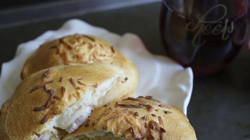 Ham and Cheese Rolls with a Pomegranate Cocktail