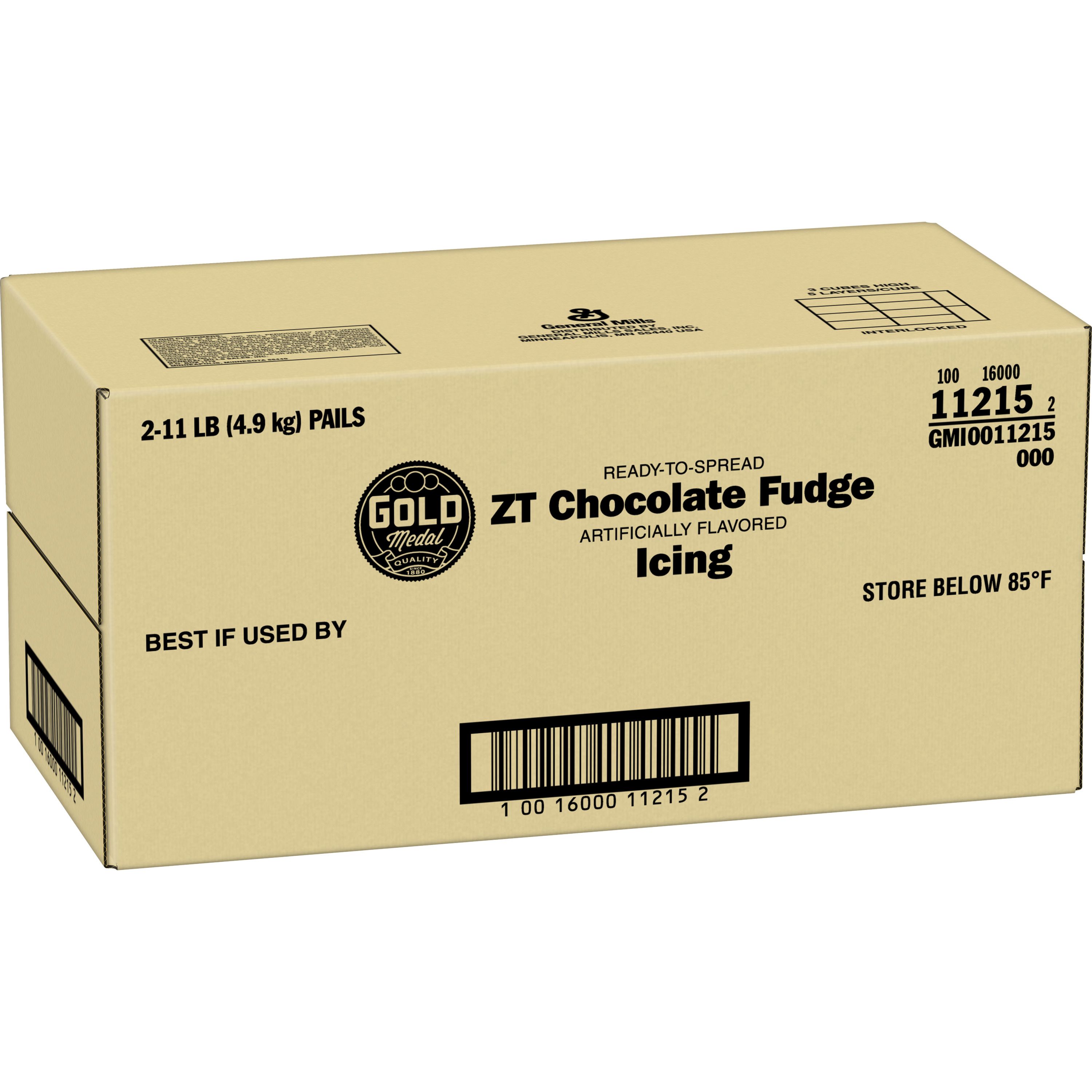 Case - Left Front 3D Gold Medal Ready-to-Spread Icing Bulk Tub Chocolate Fudge 2/11 LB