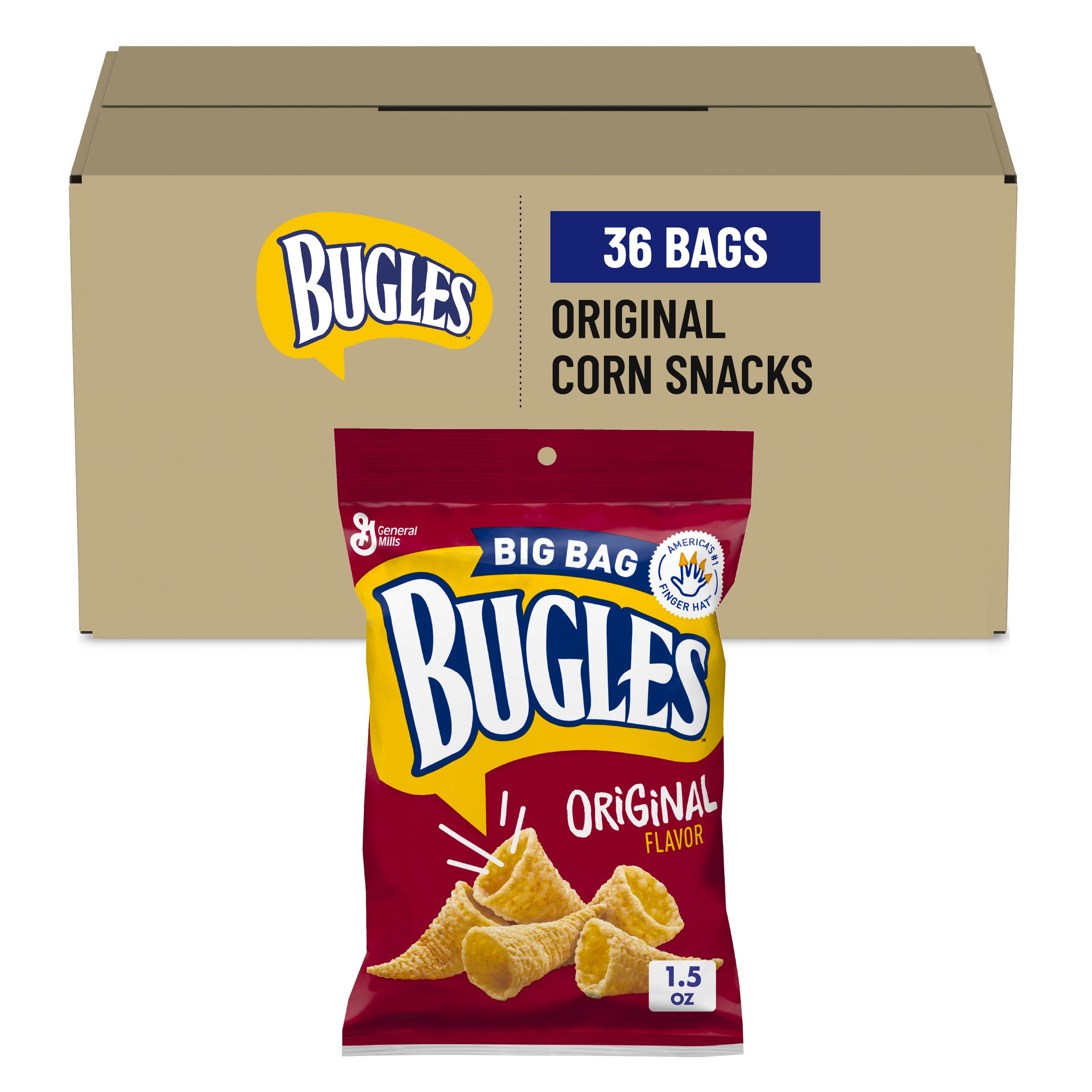  Case Optimized Hero Bugles Salty Snacks Single Serve Pouch Original 36/1.5 OZ