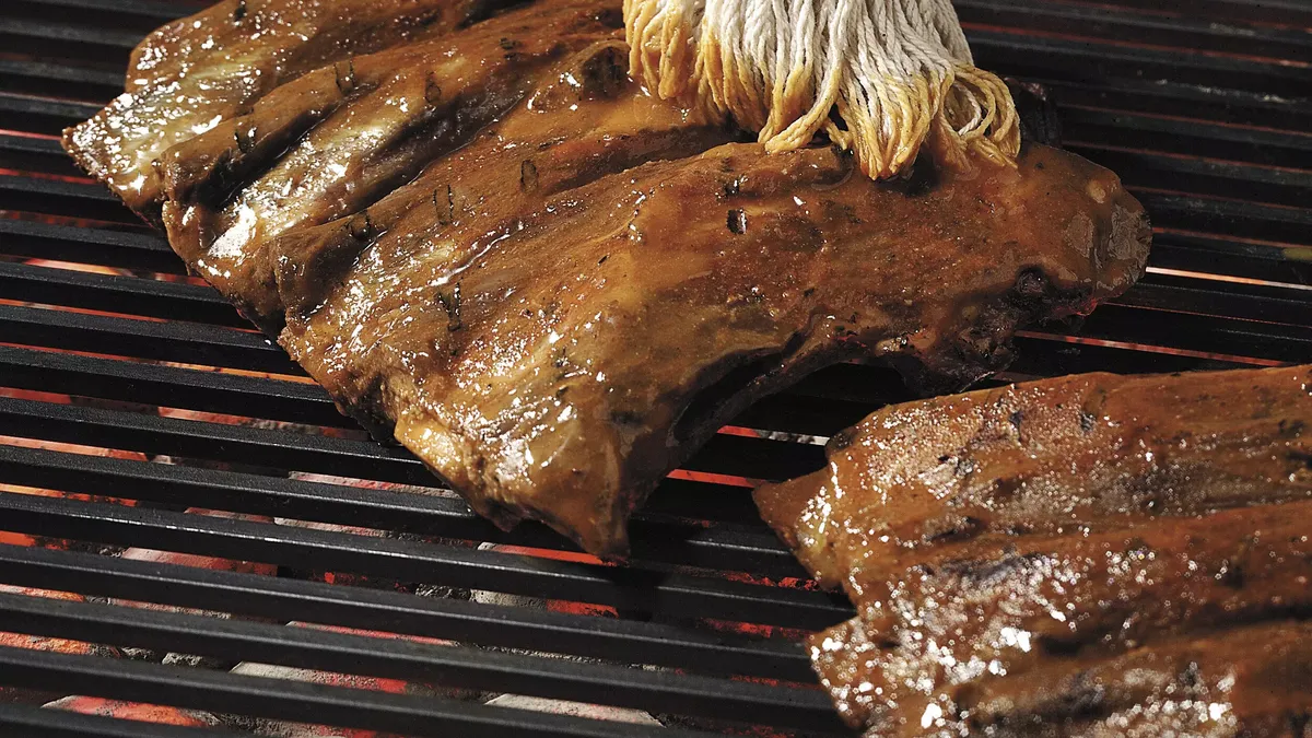 Beef Ribs with Dry Mustard Rub and Cider Mopping Sauce