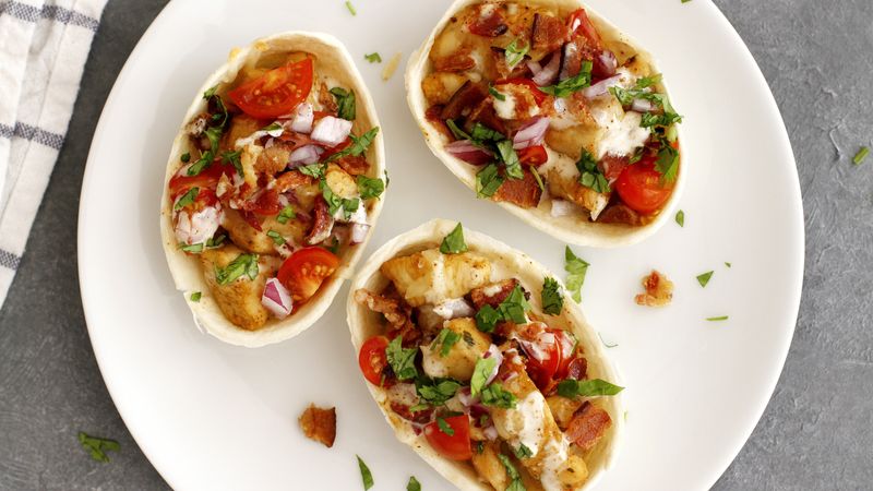 Oven-Baked Bacon-Chicken-Chipotle Ranch Mini Taco Bowls