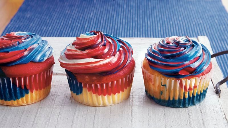 Red, White and Blue “Tie-Dye” Jumbo Cupcakes