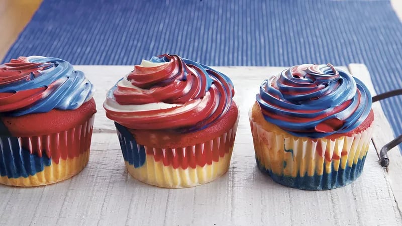 Red, White and Blue “Tie-Dye” Jumbo Cupcakes