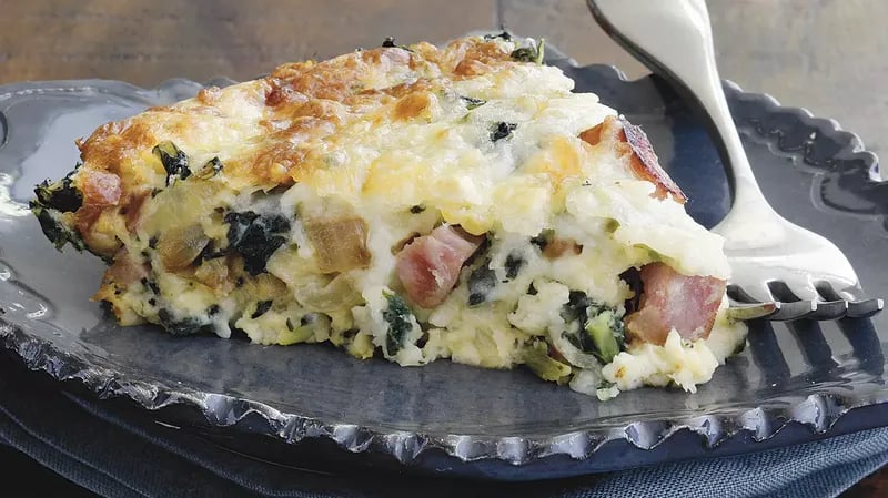 Spicy Ham and Greens Quiche