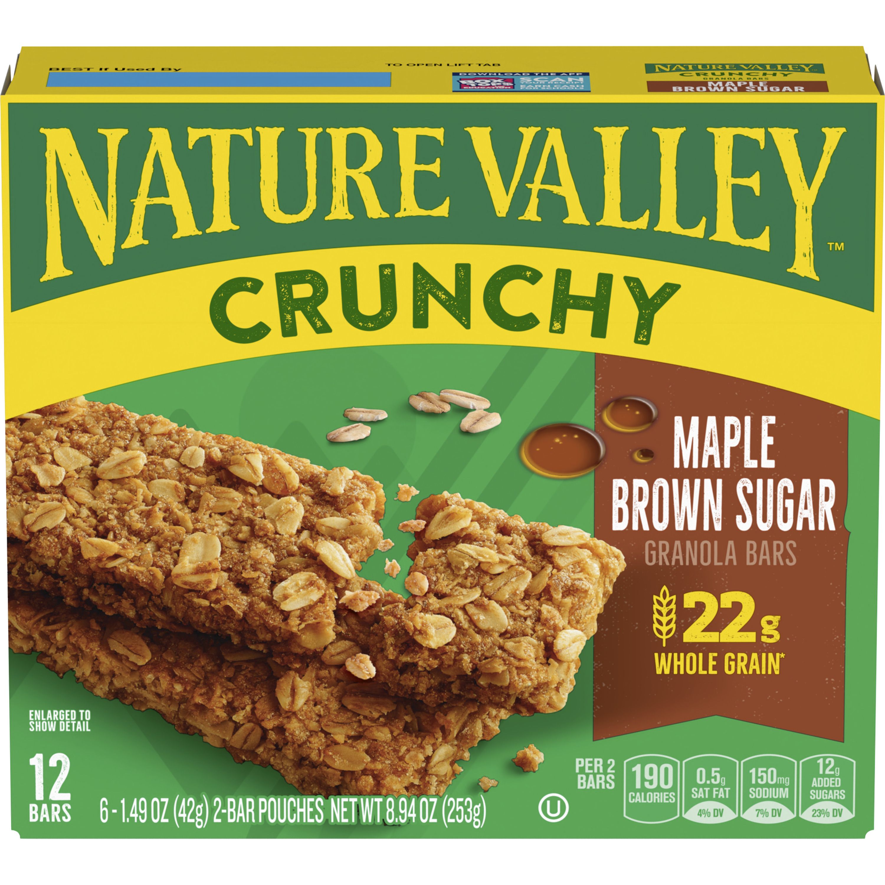 Front - 3D Nature Valley Crunchy Granola Bars Box Maple Brown Sugar 12/8.94 OZ