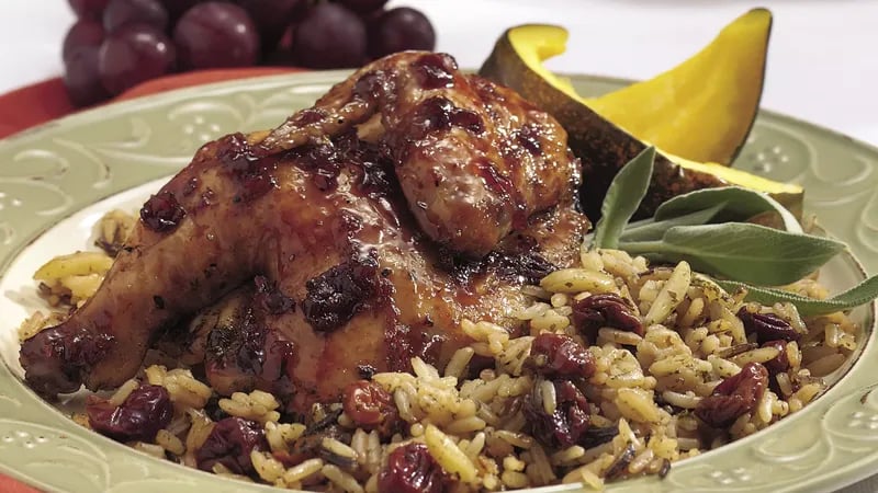 Cherry-Balsamic Cornish Hen with Rice