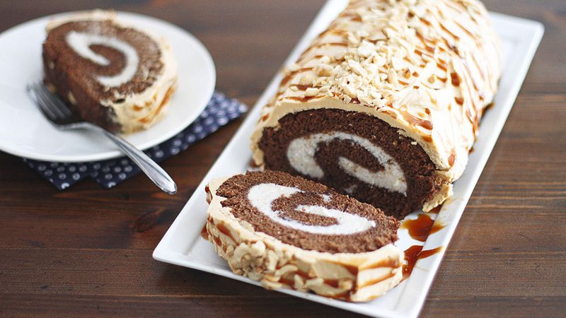 Chocolate Roll Cake With Peanut Butter Buttercream Frosting