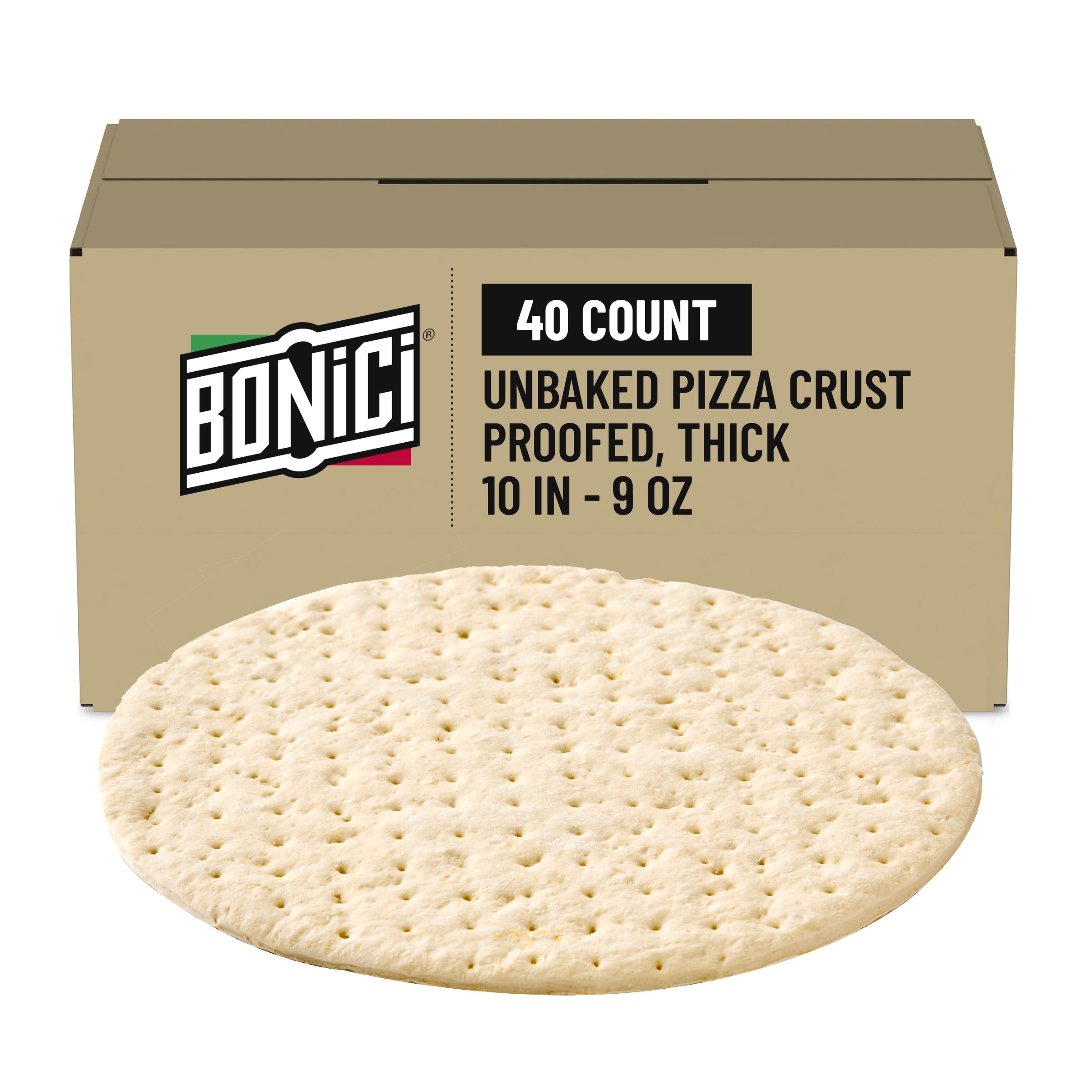  Case Optimized Hero BONICI® Frozen Unbaked Pizza Crust Proofed Thick 10 in 40/9 OZ