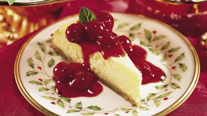 Eggnog Cheesecake with Cherry Sauce