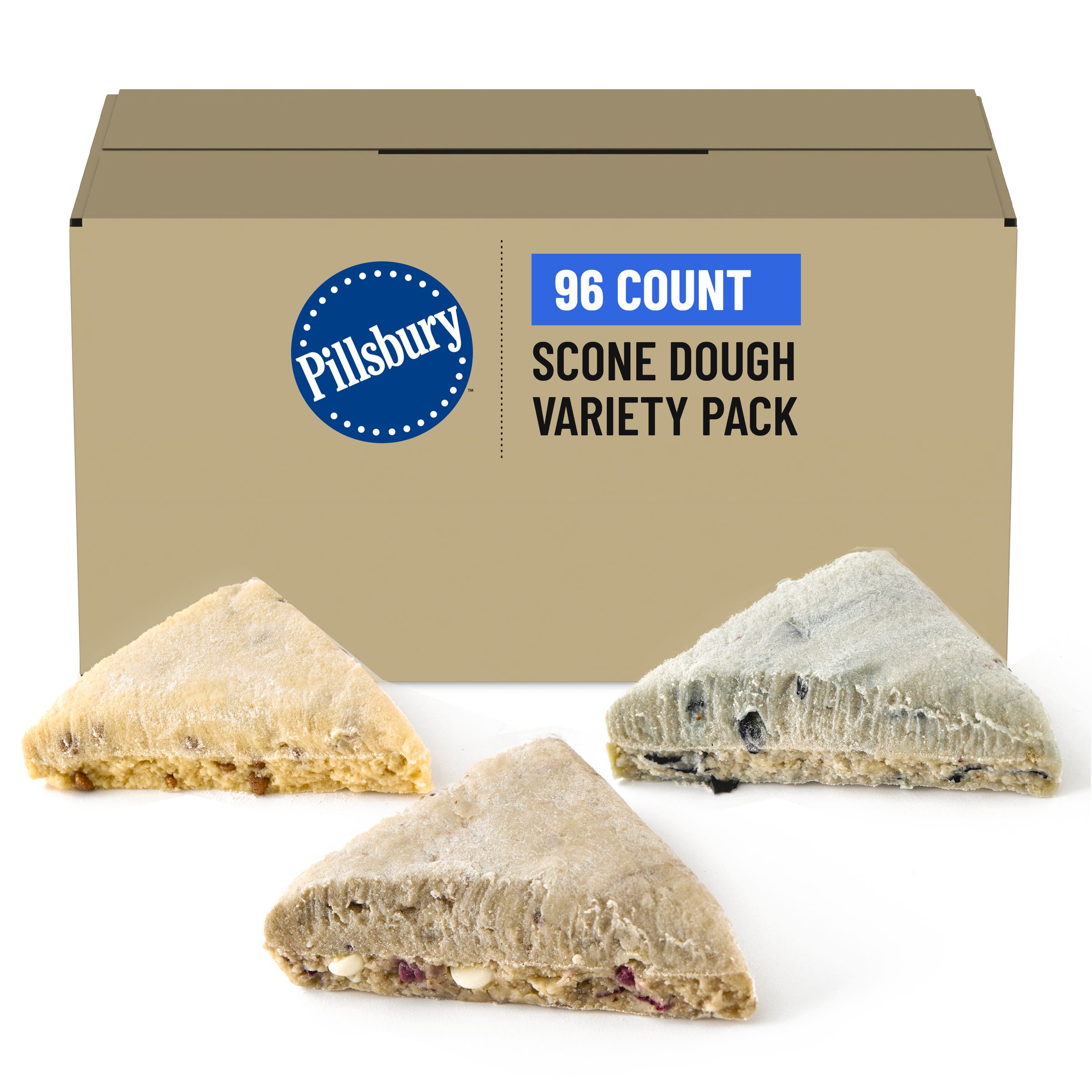  Case Optimized Hero Pillsbury Frozen Scone Dough Bulk Variety Pack Place & Bake Blueberry White Chunk Raspberry, Apple Cinnamon 96/3.75 OZ