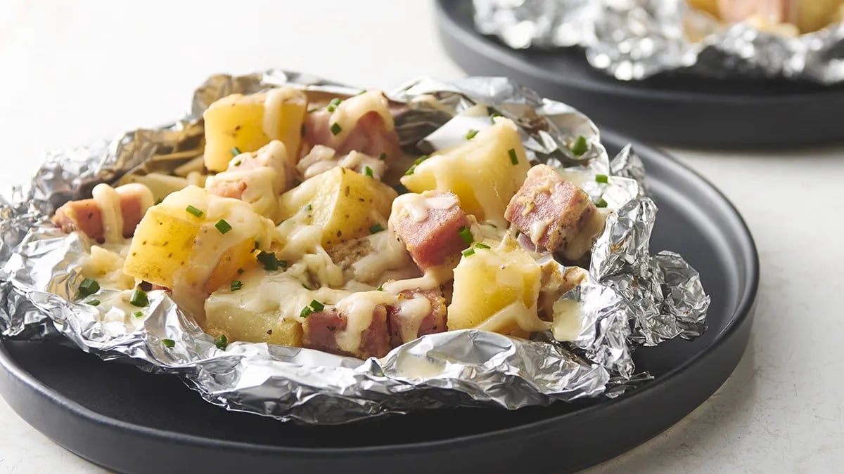 Cheesy Potatoes and Ham Foil Packs