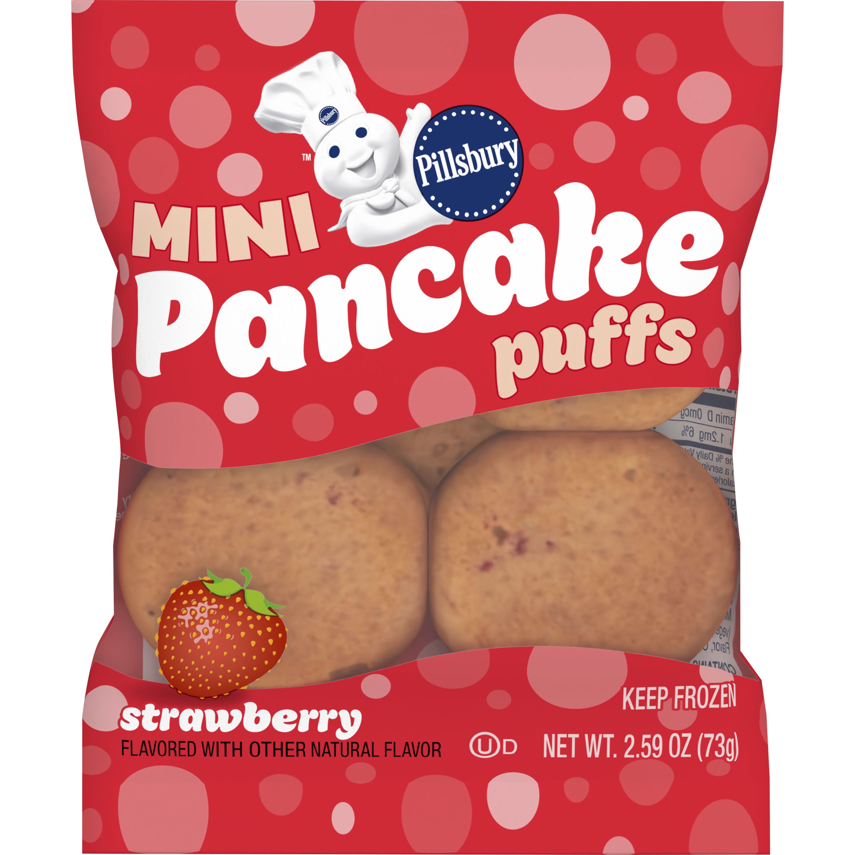 Front - 3D Pillsbury Frozen Meals Pancake Puffs Single Serve Pouch Strawberry 72/2.59 OZ