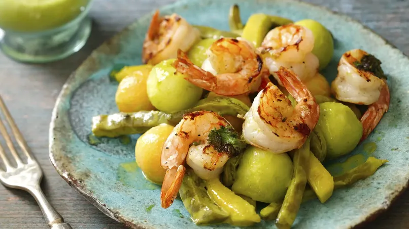 Nopal Salad with Grilled Shrimp and Cilantro Vinaigrette