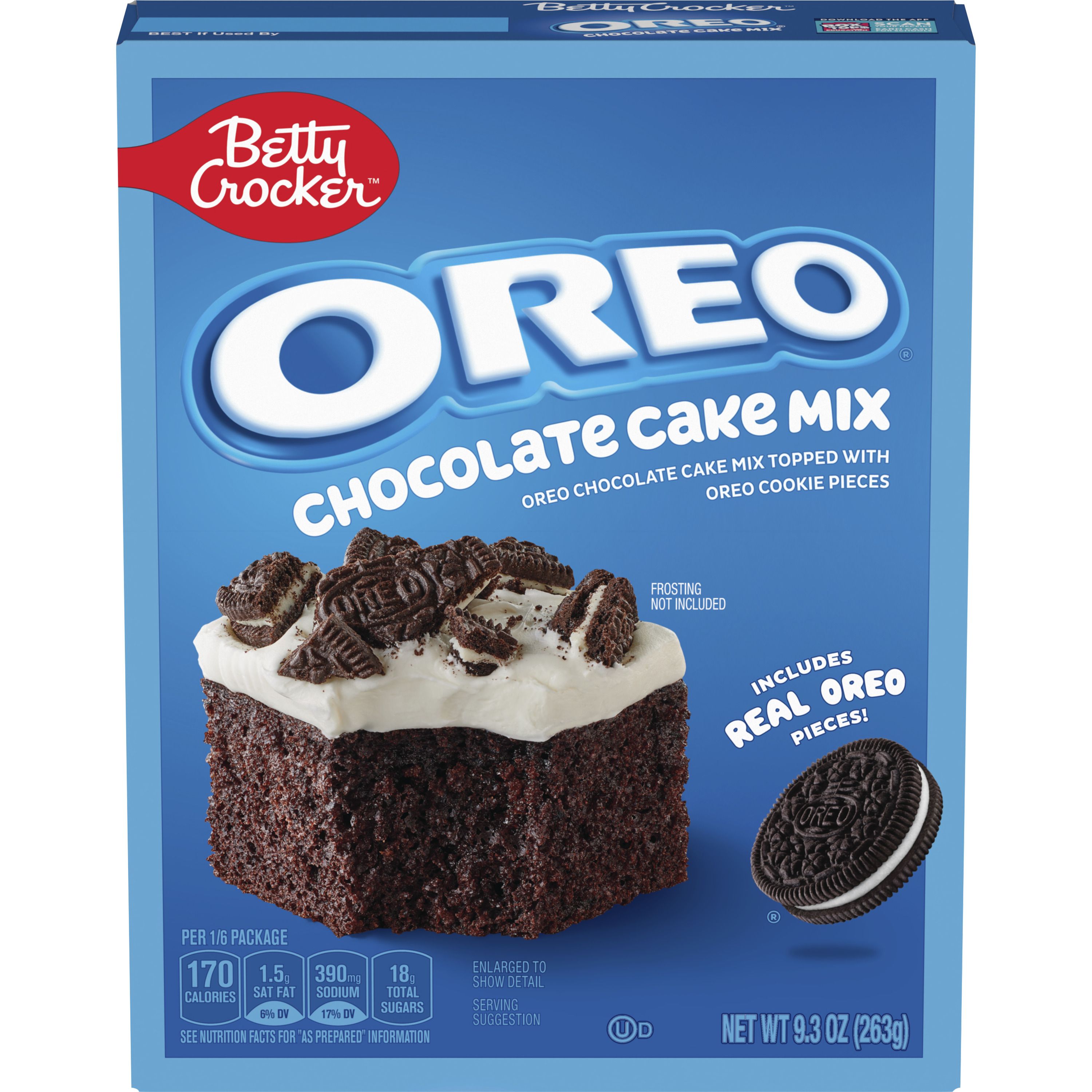 Betty Crocker OREO Chocolate Cake Mix, Chocolate Cake Baking Mix With OREO Cookie Pieces, 9.3 oz - Front