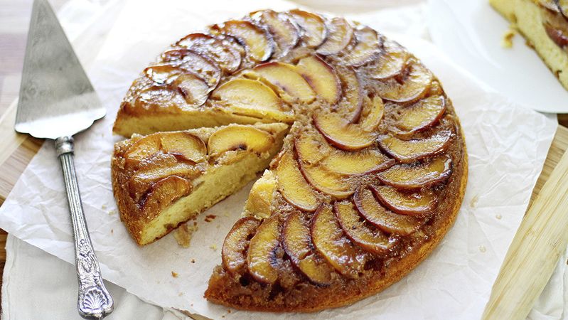Upside Down Skillet Grilled Peach Cake