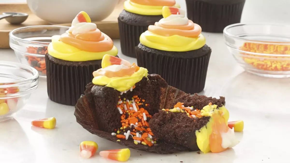 Candy Corn Surprise Inside Cupcakes