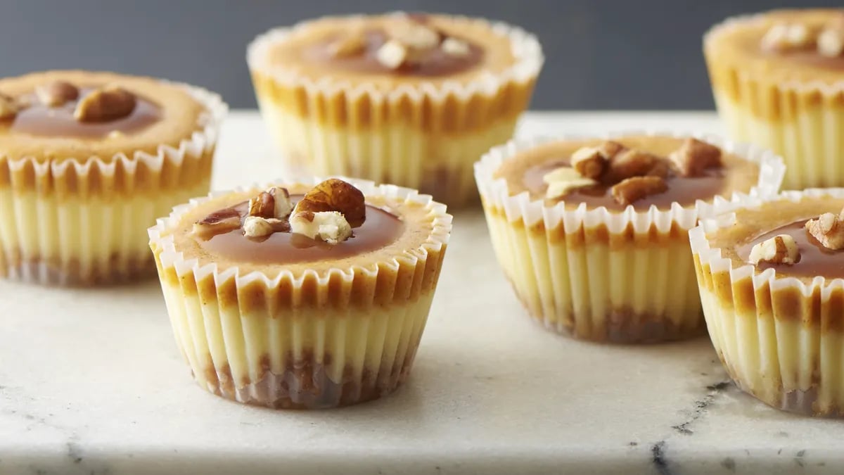 3-Layer Caramel Pecan Pumpkin Cheesecake Bites