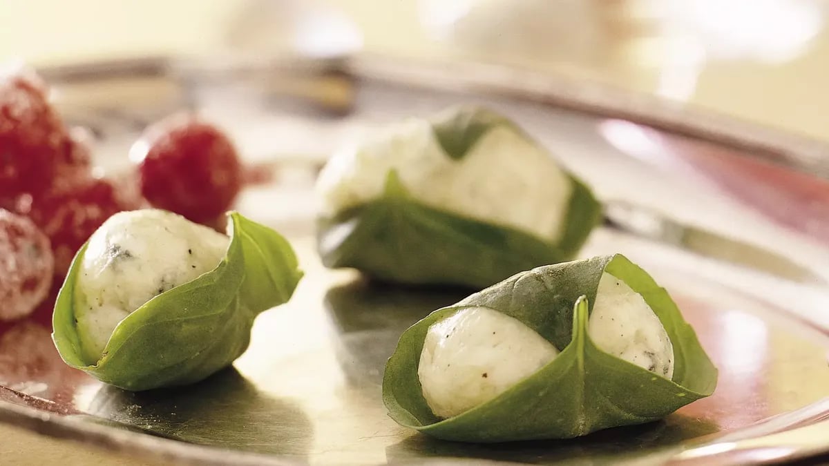 Fresh Basil-Wrapped Cheese Balls