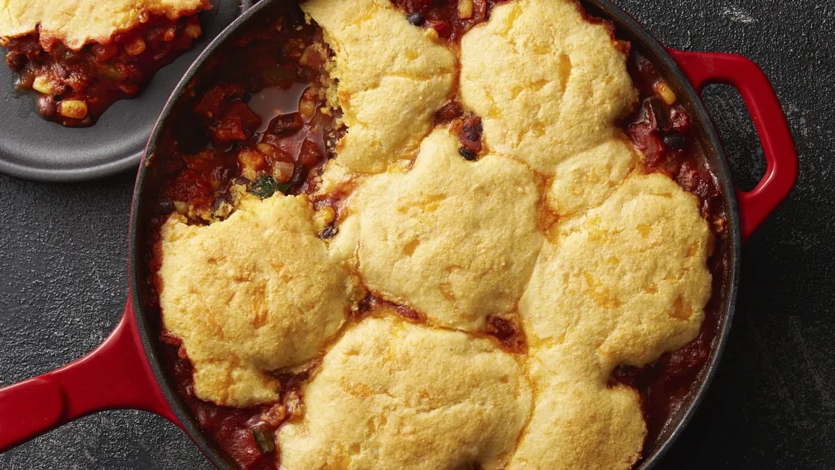 Skillet Black Bean and Corn Tamale Pie