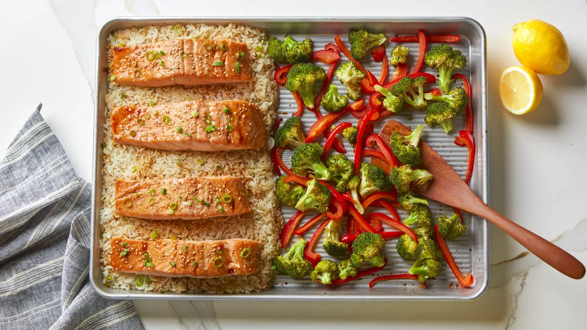 Teriyaki Salmon with Crispy Rice and Vegetables