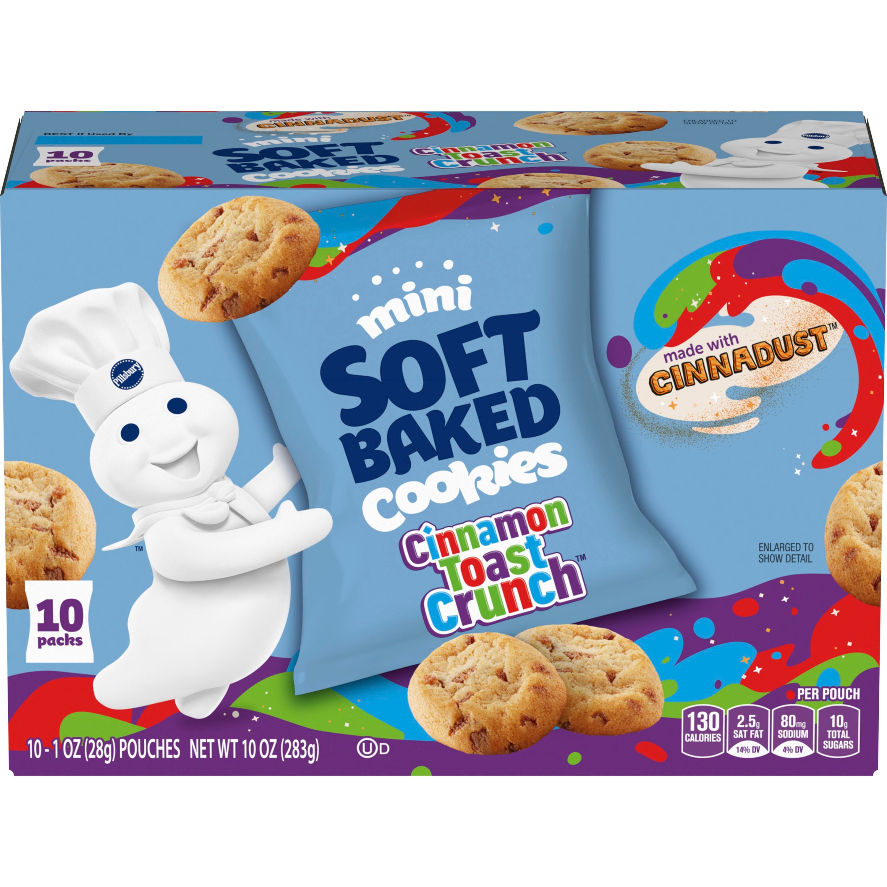 Pillsbury Mini Soft Baked Cookies, Cinnamon Toast Crunch, Made with CINNADUST,
Snack Bags, 10 ct - Front