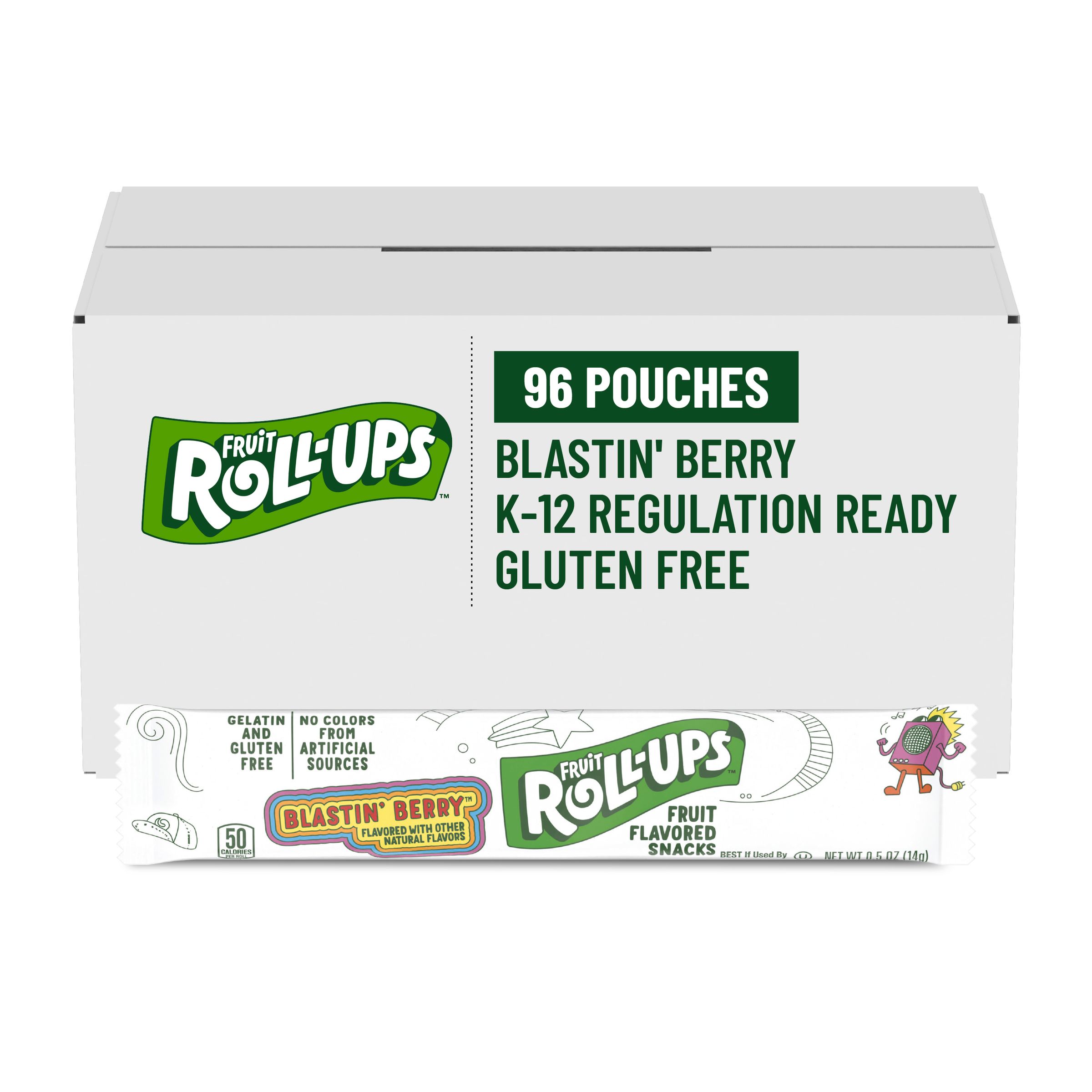  Case Optimized Hero Fruit Roll-Ups Gluten Free Fruit Snacks Single Serve Pouch Reduced Sugar Blastin' Berry 96/0.5 OZ