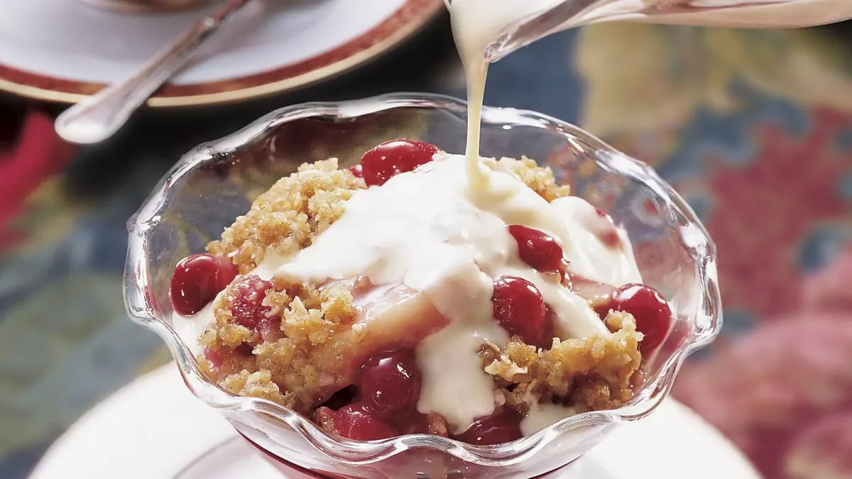 Apple-Cranberry Crisp with Eggnog Sauce