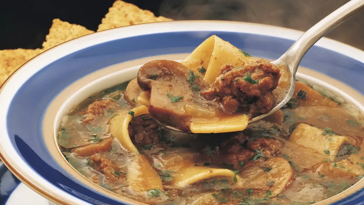 Beef Pasta and Mushroom Soup