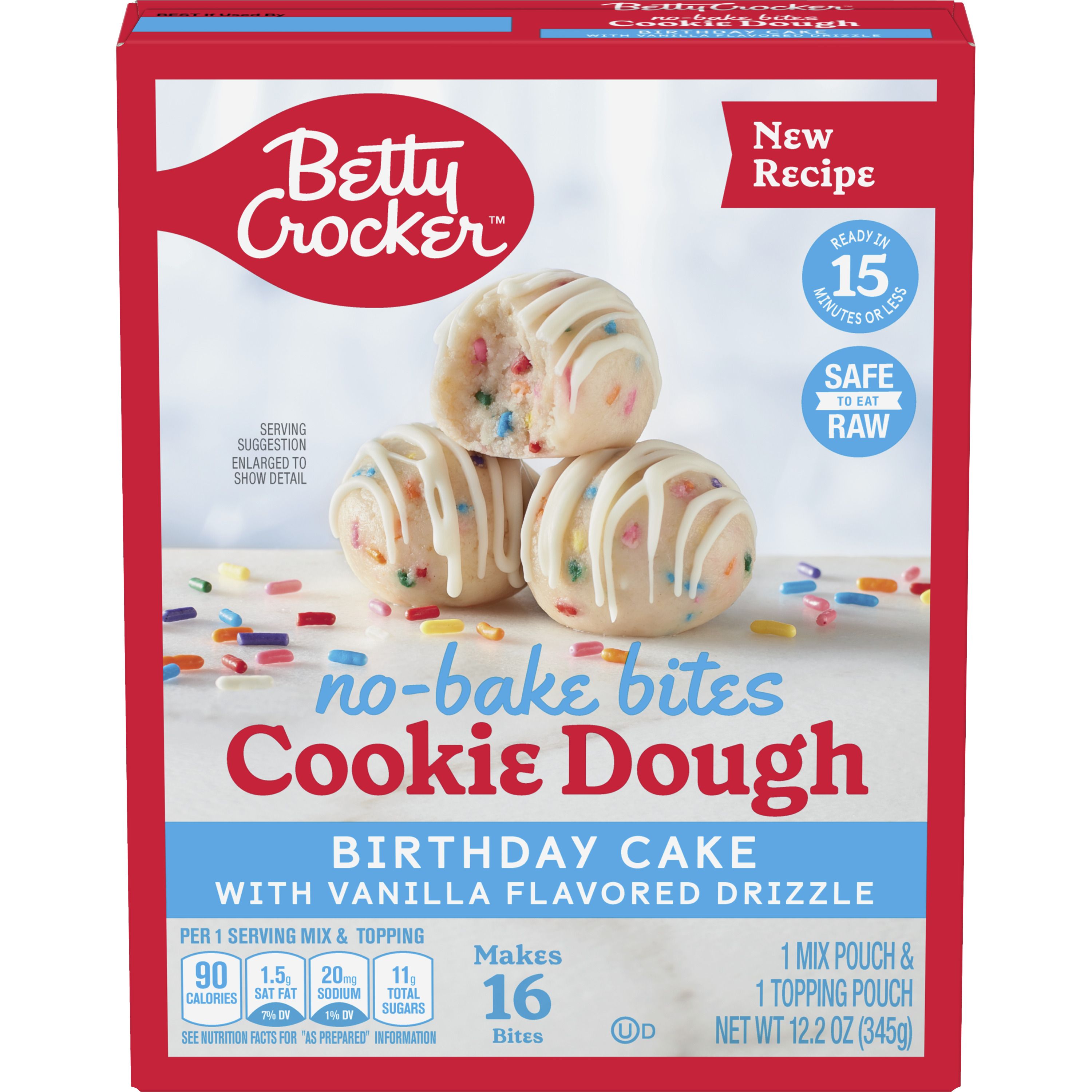 Betty Crocker™ No-Bake Bites Cookie Dough, Birthday Cake with Vanilla Flavored Drizzle - Front