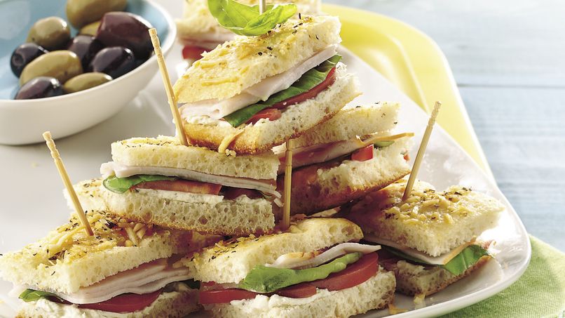 Basil-Turkey Mini Focaccia Sandwiches