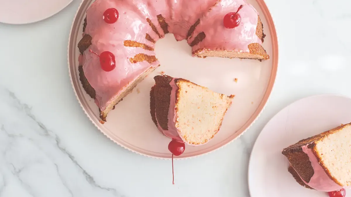 Cherry Chip Bundt with Maraschino Glaze