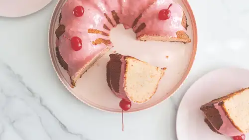 Cherry Chip Bundt with Maraschino Glaze