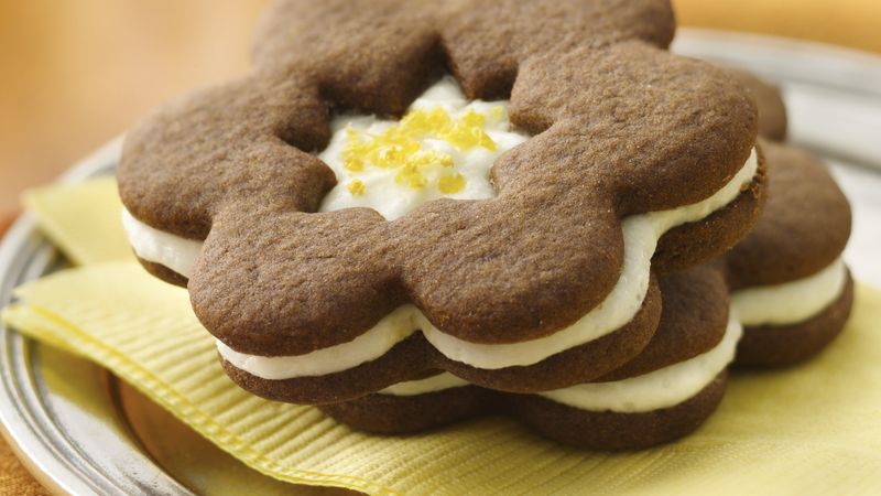 Gingersnap Sandwich Cookies with Lemon Buttercream Frosting