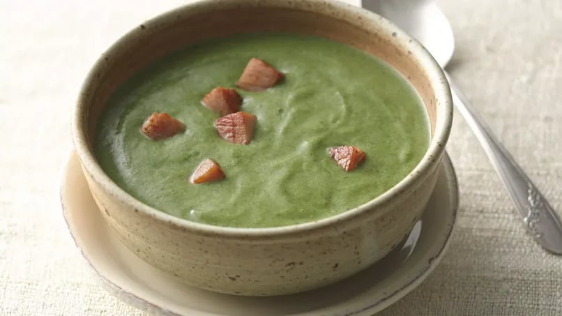 Spinach-Potato Soup with Meat Croutons