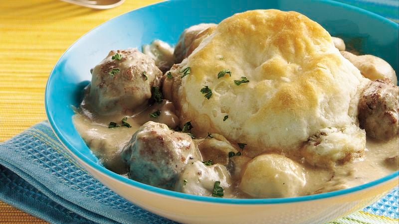 Meatball Stroganoff Biscuit Casserole (Cooking for Two)