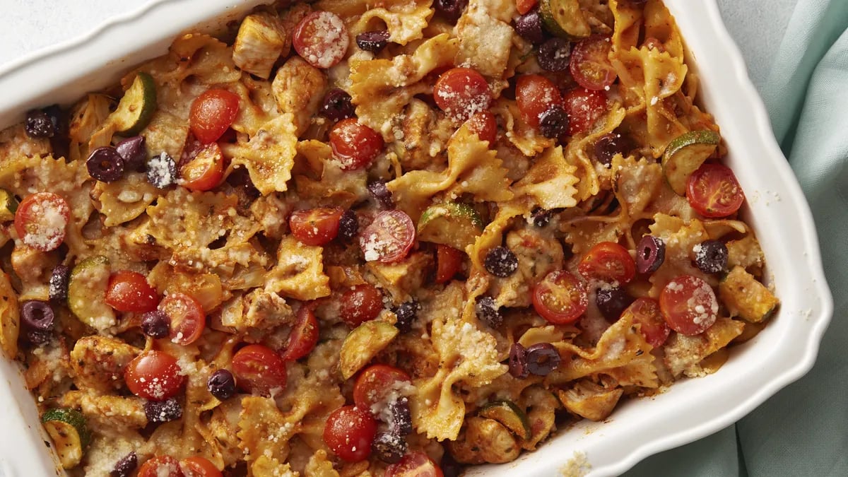 Lighter Mediterranean Pasta Bake 