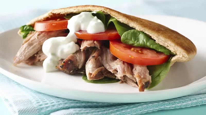 Slow-Cooker Pork Pita Sandwiches with Tzatziki