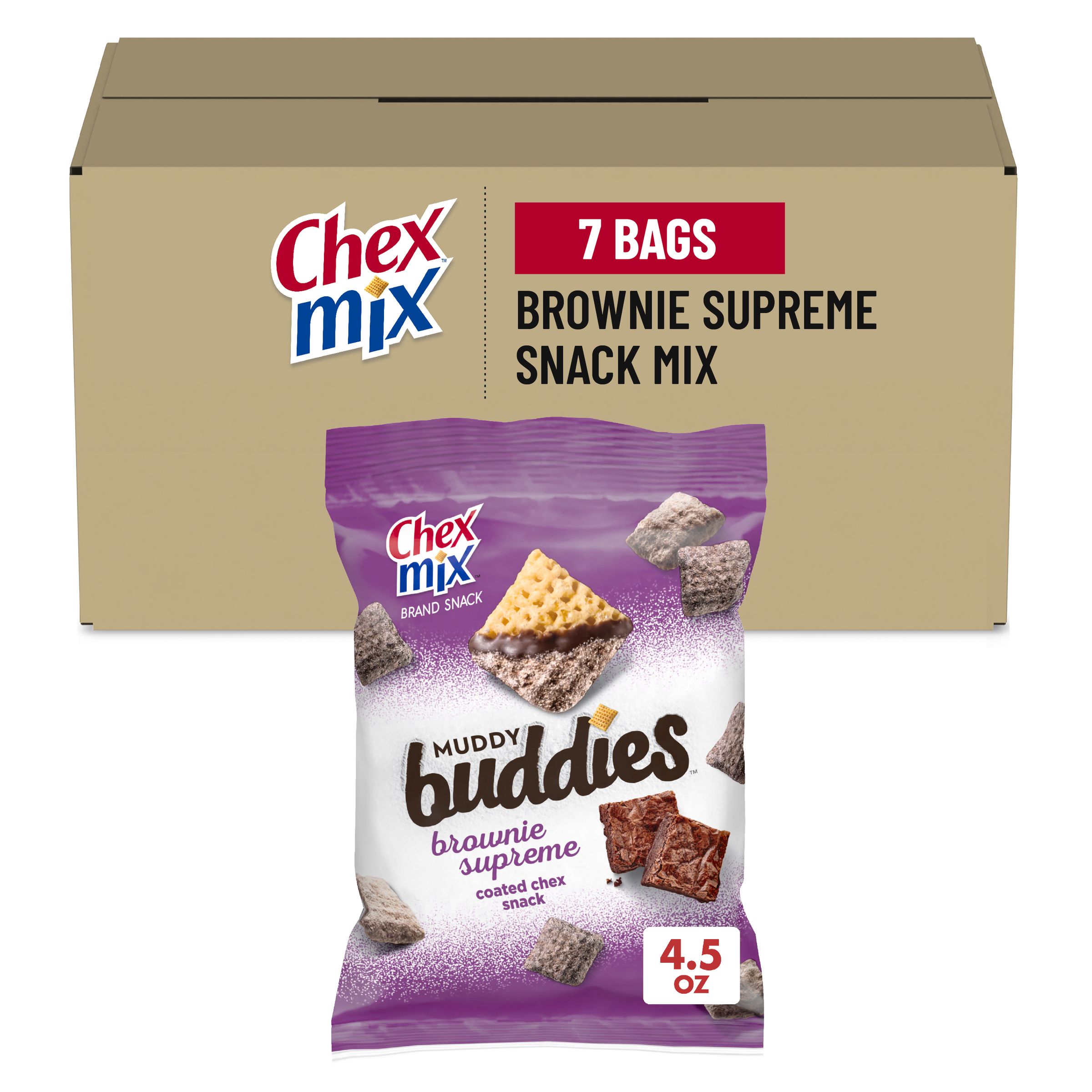  Case Optimized Hero Chex Mix Muddy Buddies Snack Mix Brownie Supreme (7 ct) 4.5 oz