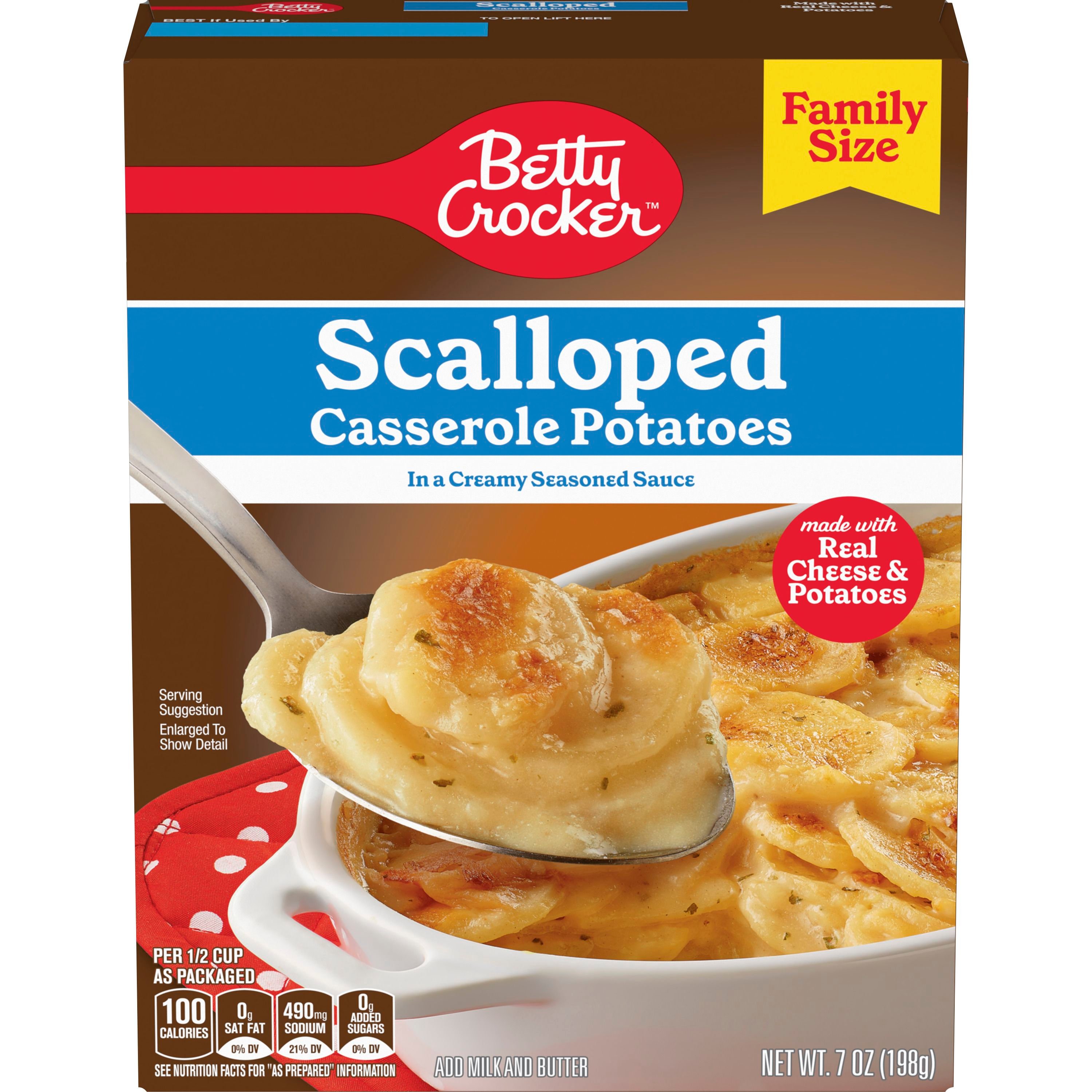 Betty Crocker Scalloped Casserole Potatoes, Made With Real Cheese, Family Size, 7 oz Box - Front