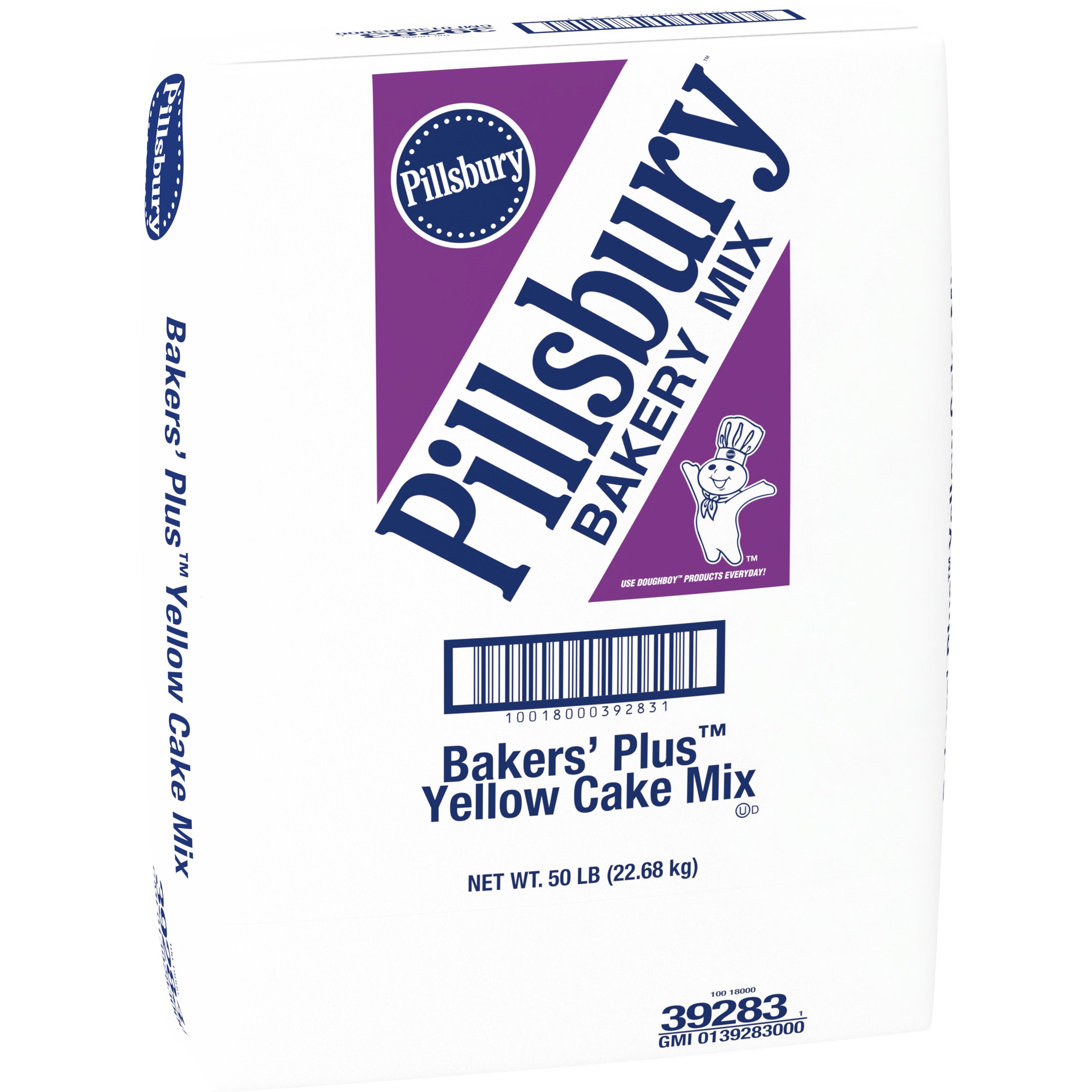Case - Left Front 3D Pillsbury Bakers' Plus Cake Mix Bulk Sack Yellow Cake 1/50 LB