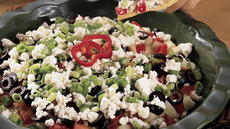 Greek Layered Dip with Pita Crisps