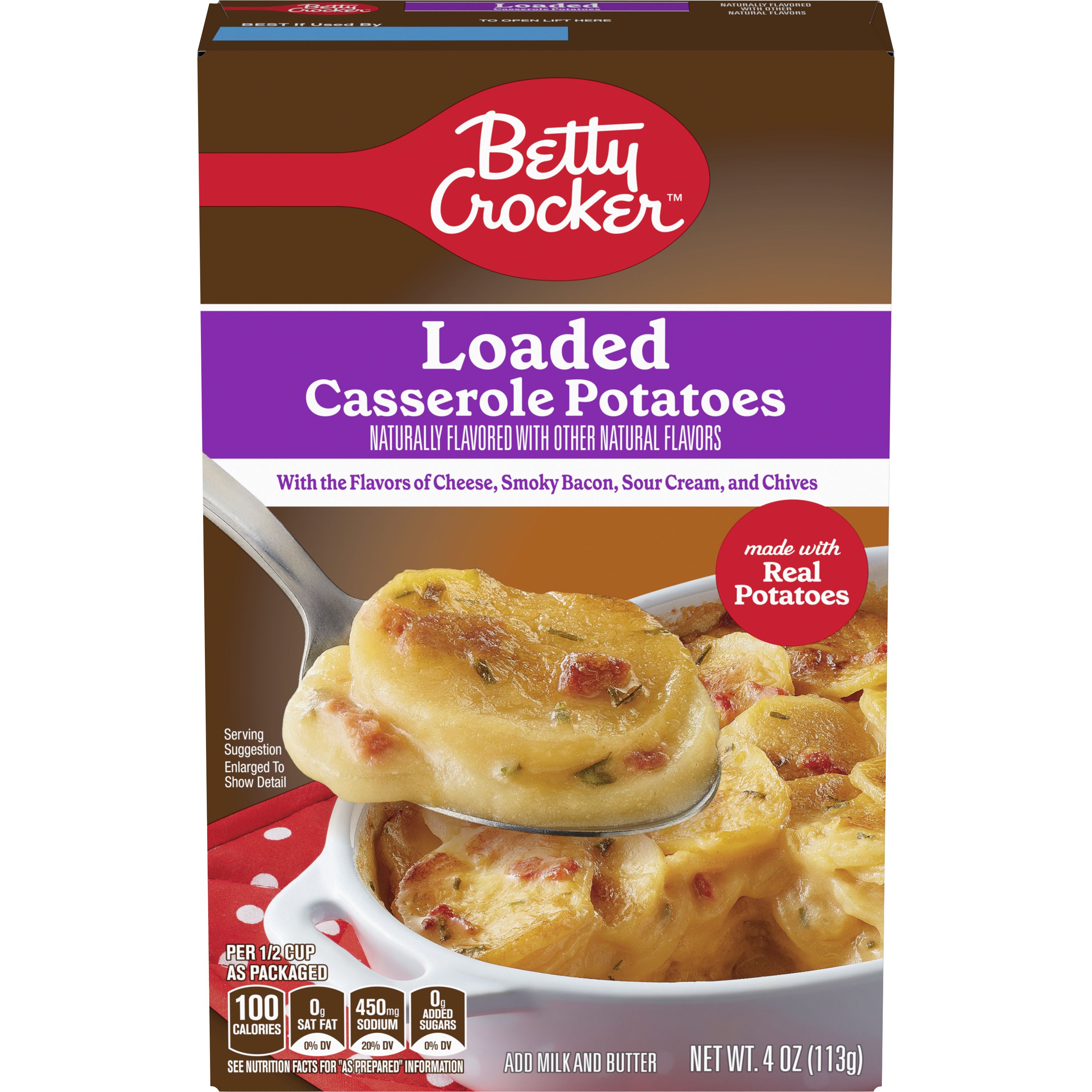 Betty Crocker Loaded Casserole Potatoes, Made With Real Cheese, 4 oz Box - Front
