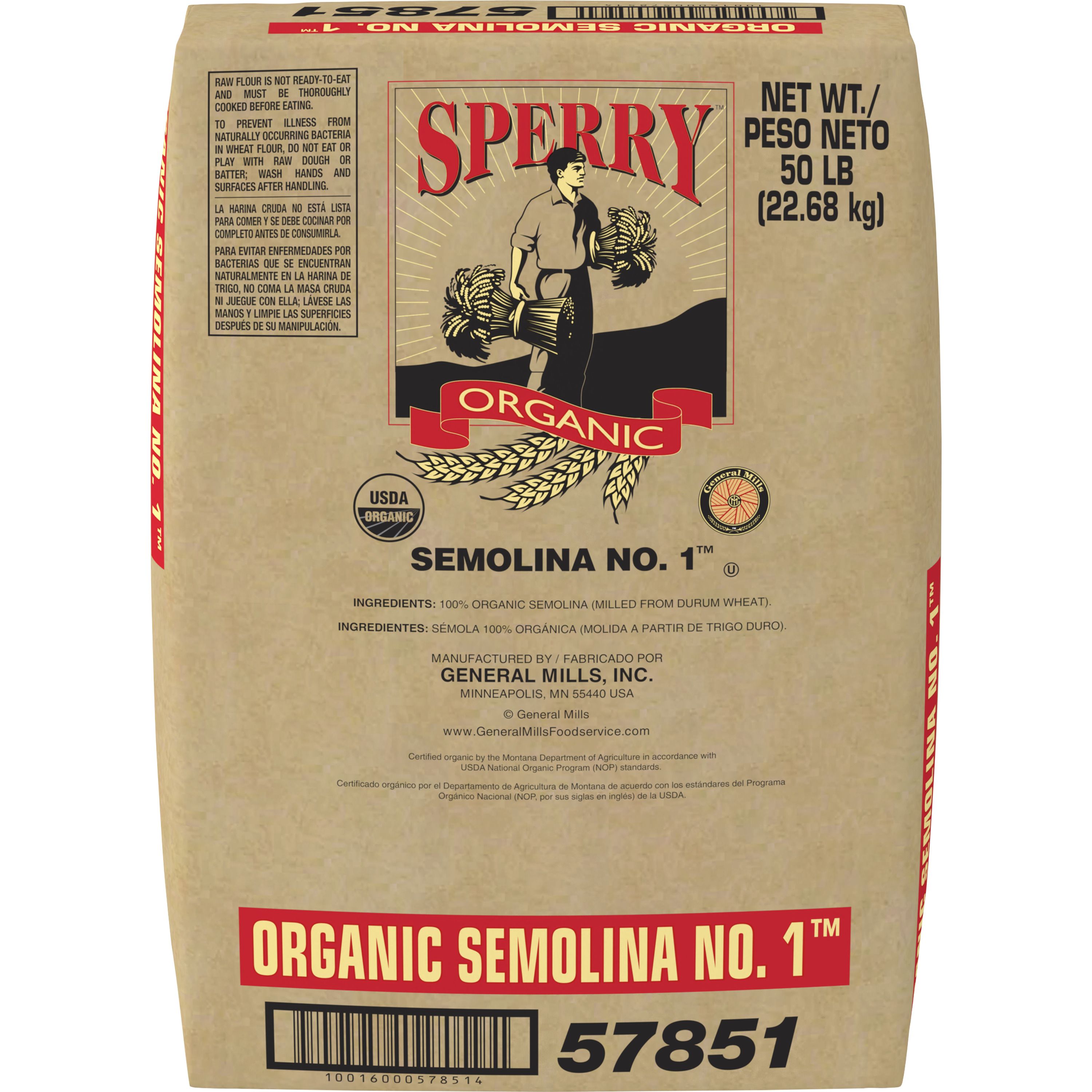 Front - 3D Sperry(TM) Organic Flour Semolina No. 1 Untreated 50 lb