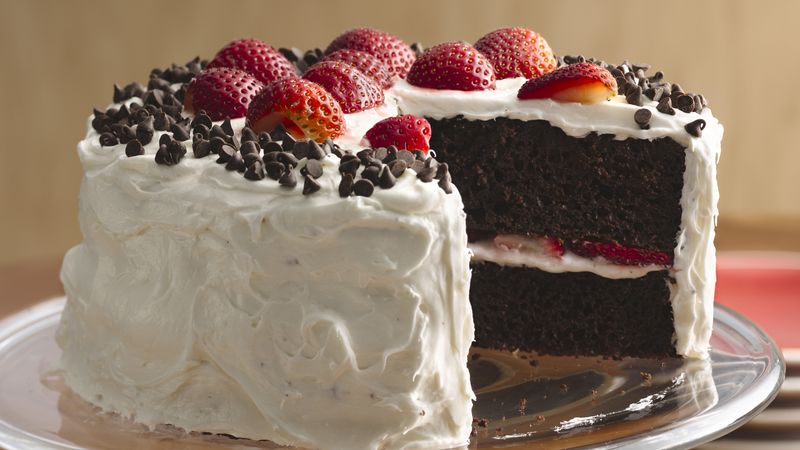 Chocolate Strawberry Cake with Fluffy Frosting
