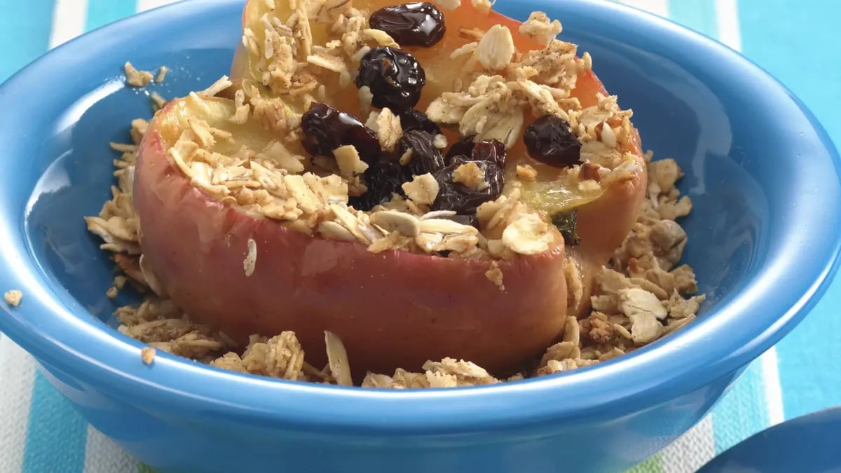 Microwave Baked Apples with Granola for Two