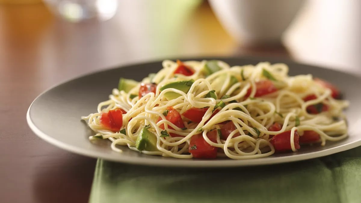 Angel Hair Pasta with Avocado and Tomatoes